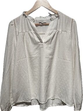 LOFT Women's Cream Swiss Dot Peasant Blouse | Medium